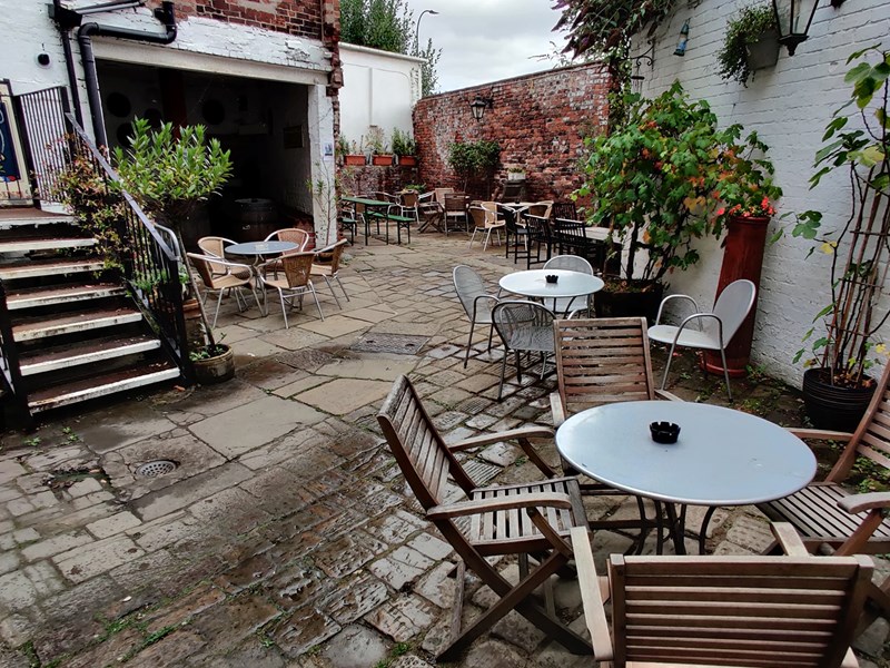 The beer garden at Shakespeares.