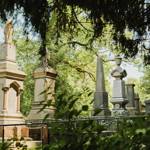 A sunny day in a cemetery.