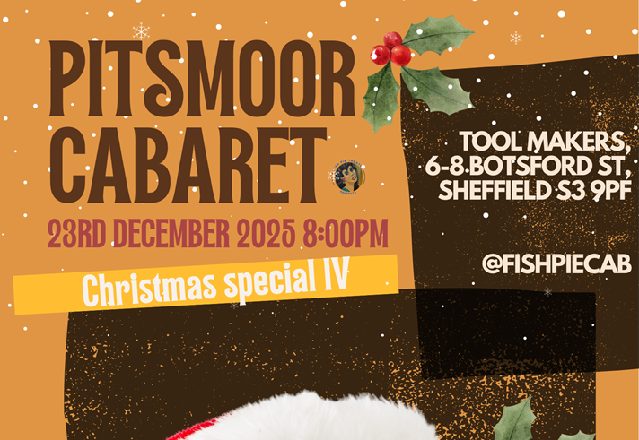 Poster for the event with a Boxer dog wearing a Santa hat.