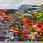 A landscape painting in vivid colours.