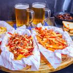 Beer and dirty fries at FirePit Rocks Bar and BBQ.