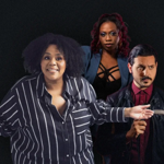 Photo of the three comedians taking part in the event.