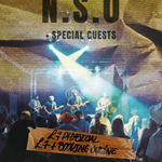 Concert poster for "The N.S.O" with special guests. The background shows a live band performing on stage under bright lights. Event details include the date "14/11/25" and location "Alder, Neepsend, Sheffield, S3 8BT." Ticket prices are listed as £7 for physical tickets and £7 plus booking fee online.