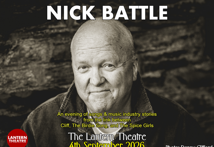 Promo image for the event featuring a black and white head shot of Nick Battle.