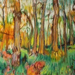 A landscape painting of trees.