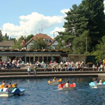Exterior of Millhouses Park Cafe as seen from across the boating pond.