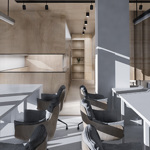 An interior shot of New Era Square with rows of tables and chairs.