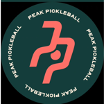 The Peak Pickleball logo, a green circle with a styalized 'PP' in the centre, in pink. The words Peak Pickleball are written around the edges of the circle 4 times, in white.