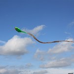  A kite flying against a backdrop of a blue sky with white fluffy clouds at the Sheffield Fayre.