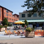 Seating area outside the Forum Kitchen + Bar.