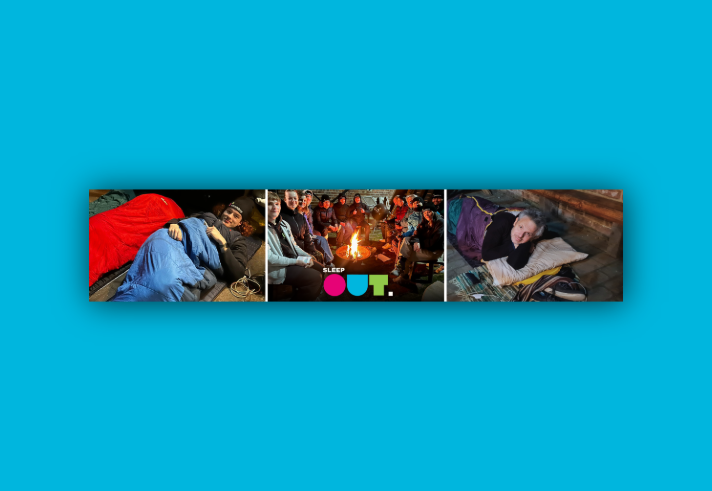 A collage of three images of people sleeping rough for a Roundabout fundraising Sleep Out event.