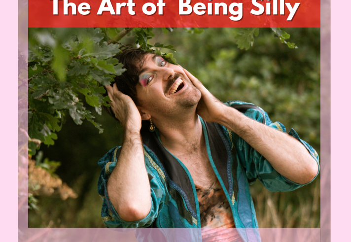  A person acting silly in a wood.