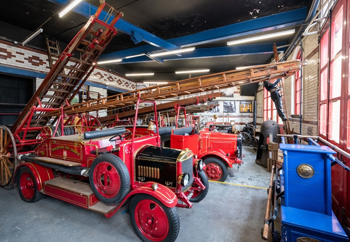 A row of old fire engines at the National Emergency Services Museum.