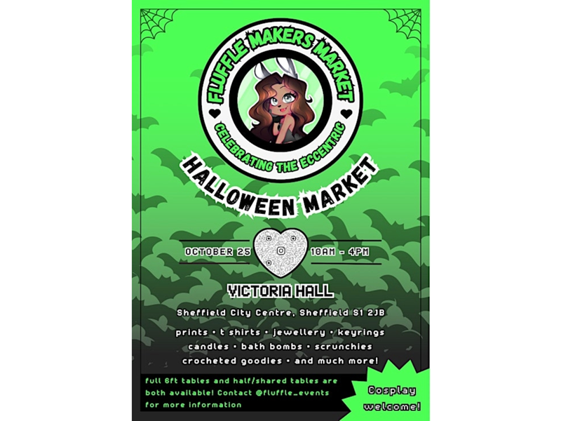 Promo poster for the Fluffle Makers Market with a Halloween theme.