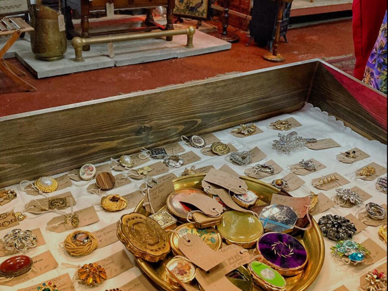 A display cabinet full of vintage second-hand jewellery for sale at The WareHouse.