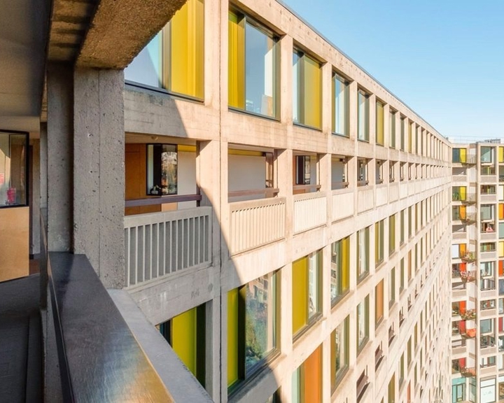 A view of the façade at Park Hill Flats taken from one of the walkways. 