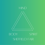 A triangle with the words 'mind', 'body' and 'spirit' at each corner and the words Sheffield Fair across the base.