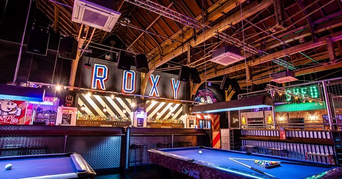 pool tables and urban interior decor at Roxy Ballroom in Nottingham