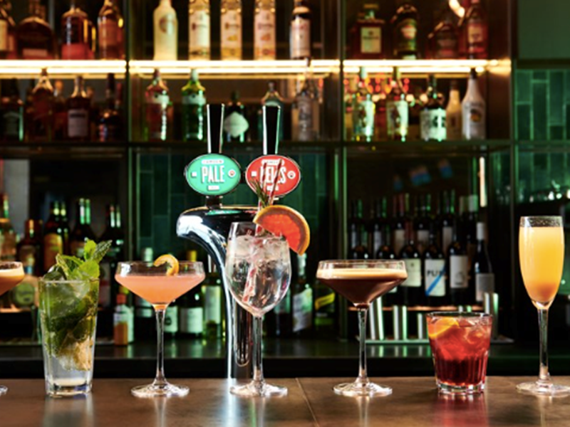 Several cocktails lined up on the bar at The Light Cinema.