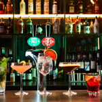 Several cocktails lined up on the bar at The Light Cinema.