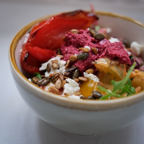 A colourful salad in a bowl.