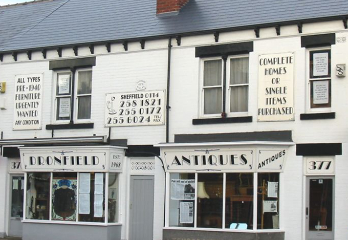 The exterior of Dronfield Antiques Of Sheffield.