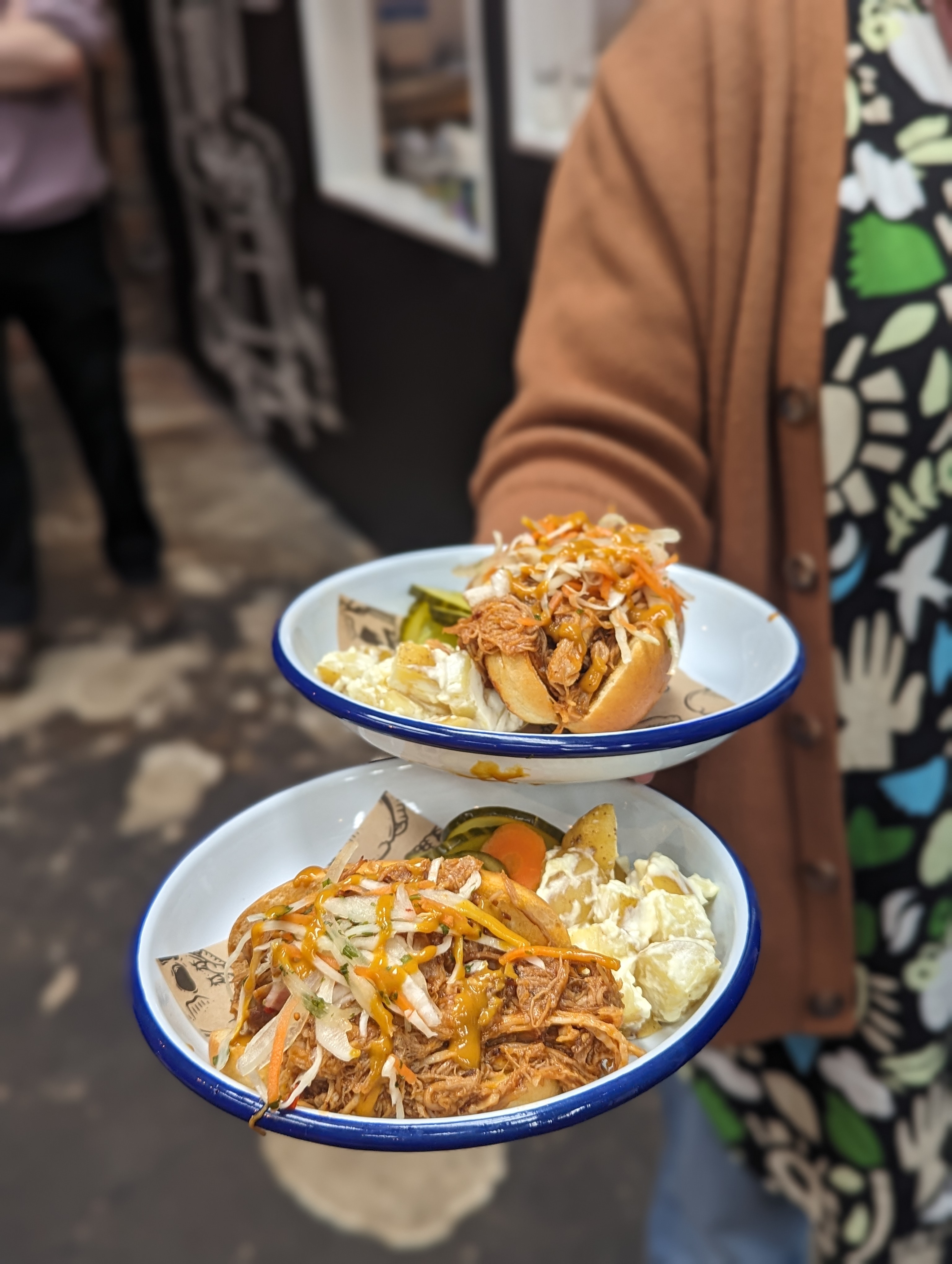 A close up of two plates of food.