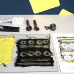 Printmaking tools on a table at the Carousel Print Studio.