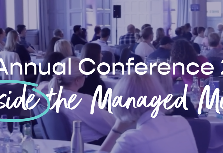 A conference room filled with people. Overlaid are the words 'Inside the Managed Mind - 8th Annual Conference 2026 '.