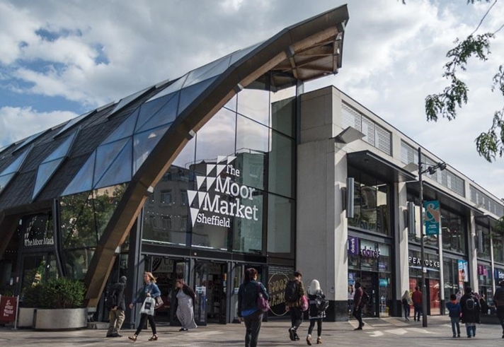 The exterior of The Moor Market.