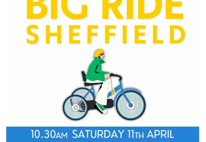 Poster for the event with an illustration of a person riding a tricycle. 