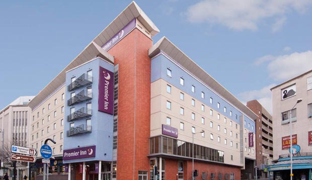 The exterior of the Premier Inn on Angel Street in Sheffield city centre.