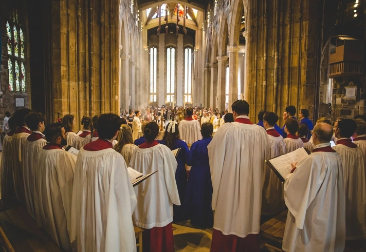 A service taking place in Sheffield Cathedral with a full choir.