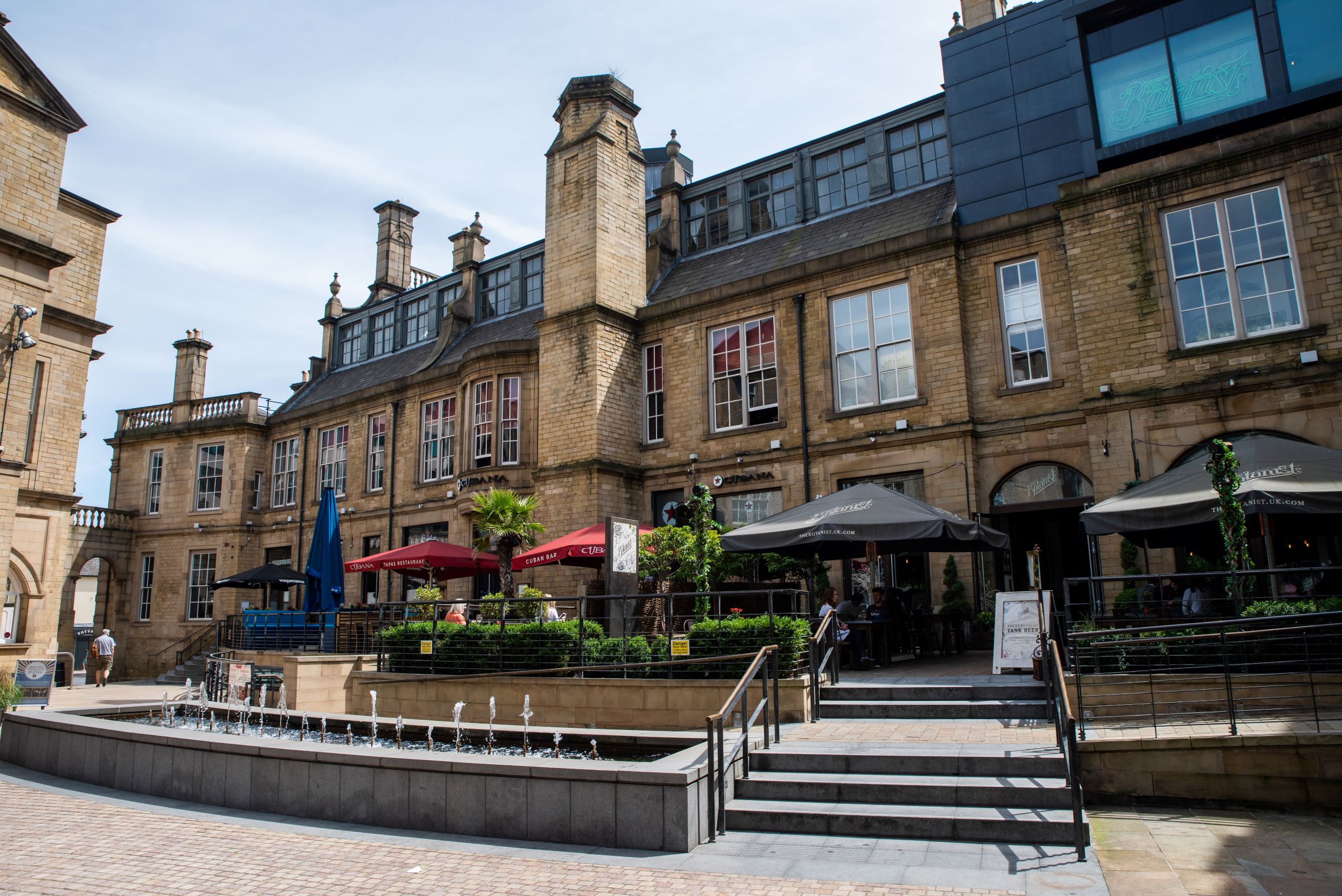 A view of some of the restaurants in Leopold Square.