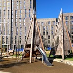 Climbing frames and slides in Pound's Park.