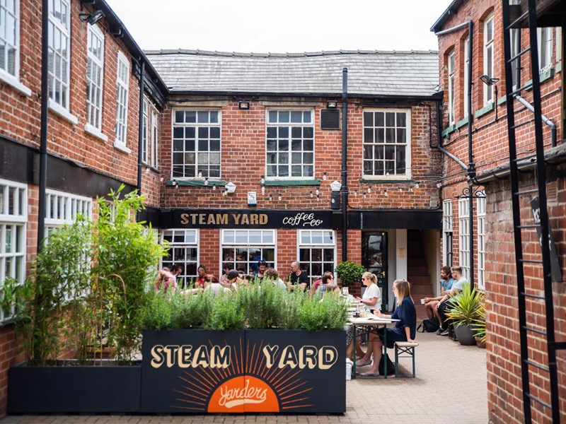 The exterior of Steam Yard.