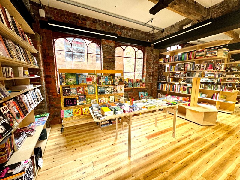 The interior of La Biblioteka bookshop.