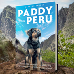 A book is stood on a path in the countryside.