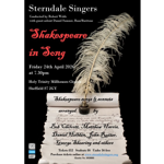 Poster for the event with all the details on a black background and a image of a quill and a sheet of rolled parchment.