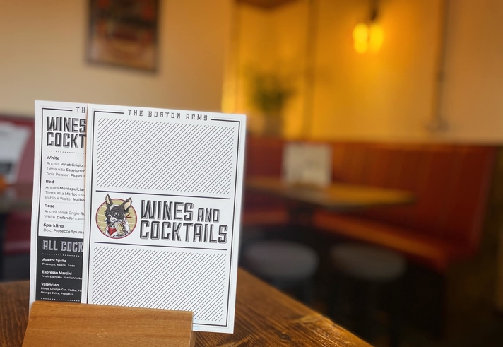 Menus on a table at The Boston Arms.
