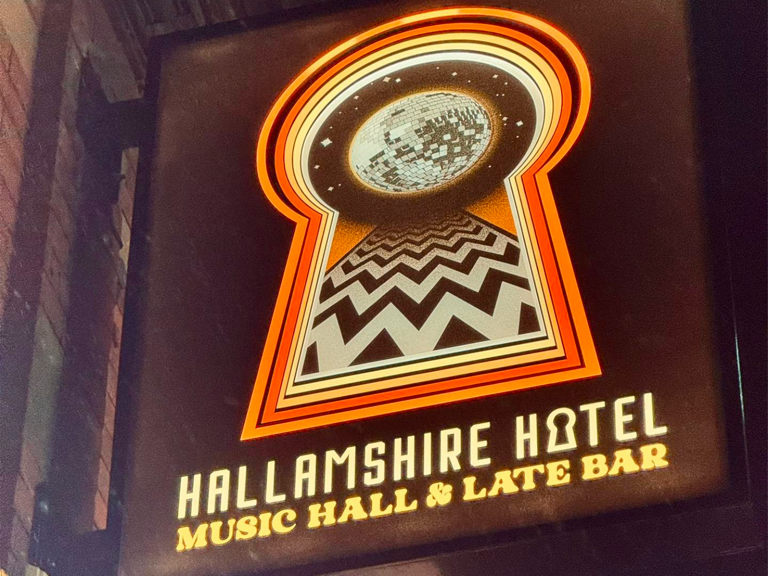 The Hallamshire Hotel sign on the outside of the building.