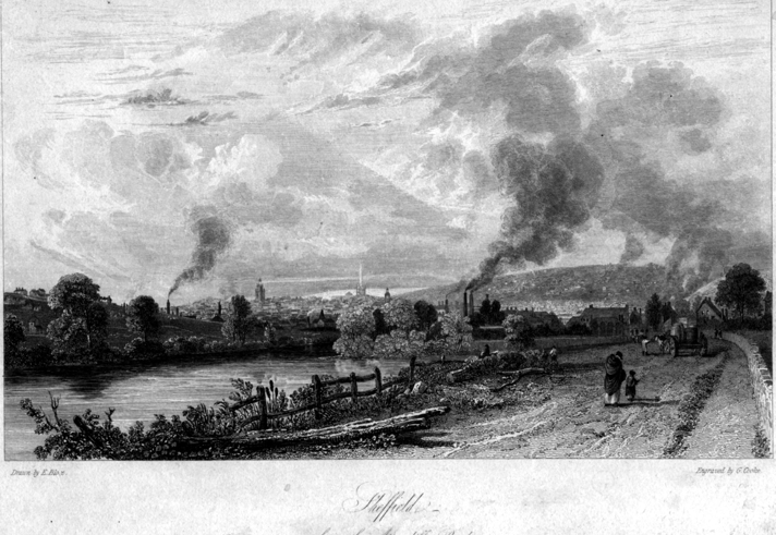An old black and white print of Sheffield.