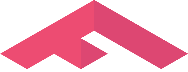 Minimalist logo design featuring an abstract geometric shape resembling an upward arrow or stylized roof structure. The shape is composed of three connected segments in varying shades of pink, creating a sense of depth and dimension. The background is plain white, emphasising the bold, modern design.