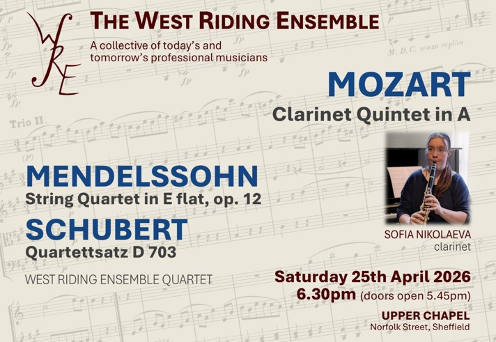 Poster for the event listing the details along side a picture of a person playing the clarinet.