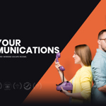 Promo image for The Great Escape Sheffield, with the words 'Test your communications' on a black background, next to an image of two people standing back to back, holding telephones and looking confused. 