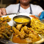 A tray of food at Hungry Buddha.