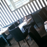 The interior of Trippets Lounge Bar which is decorated in a black and white theme.