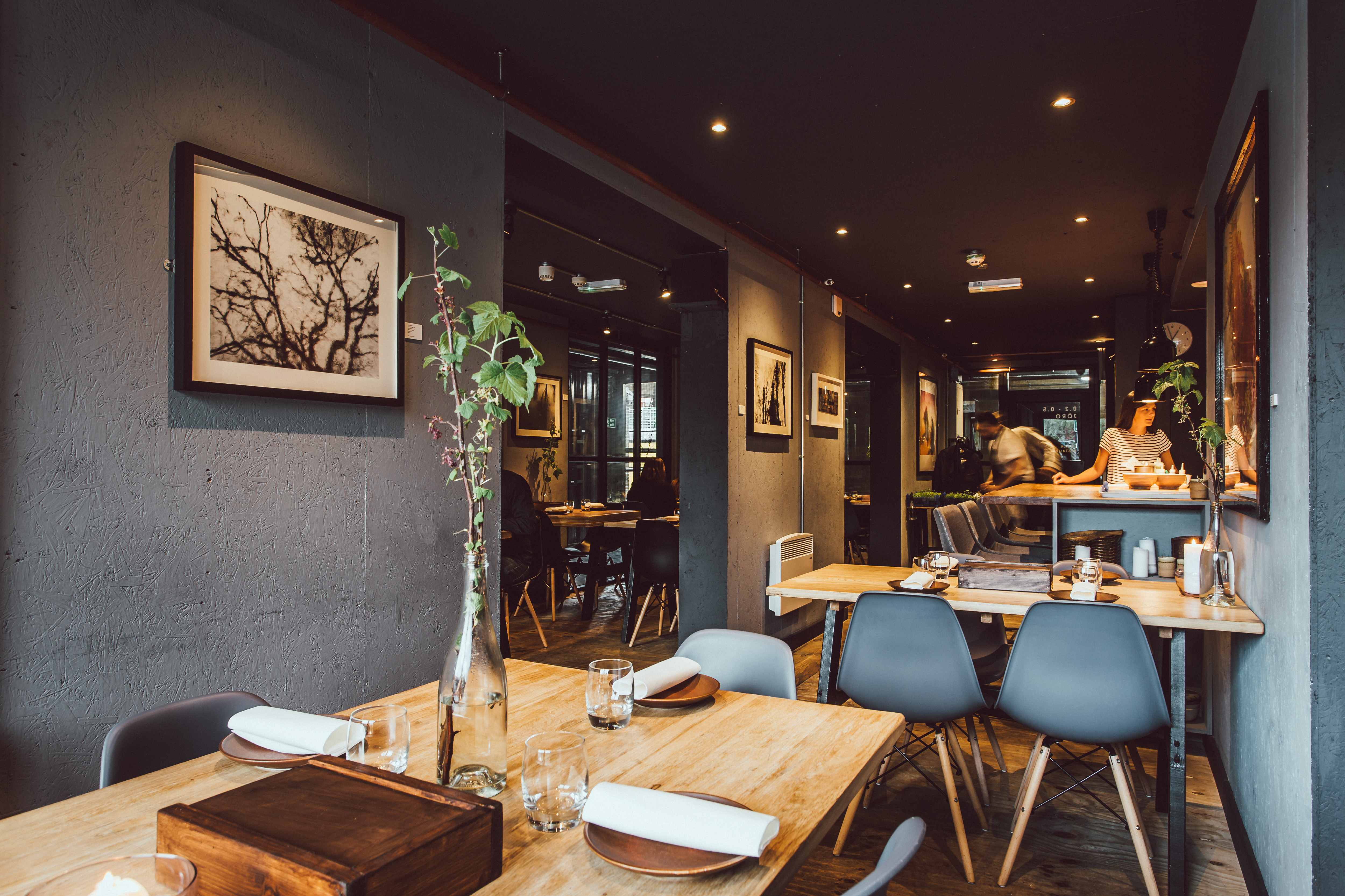 Inside the restaurant Jöro, in Sheffield. The décor is understated but modern. 