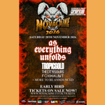 Poster for the event with an illustration of a monstrous looking creature with glowing red eyes.