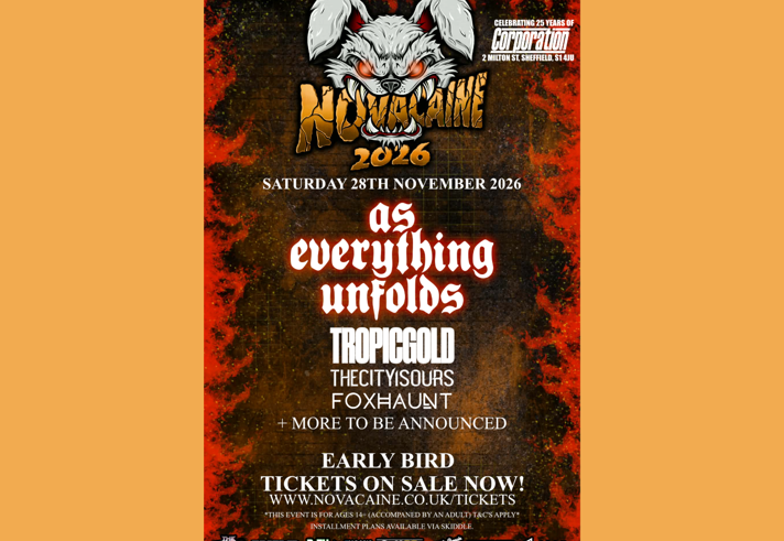 Poster for the event with an illustration of a monstrous looking creature with glowing red eyes.